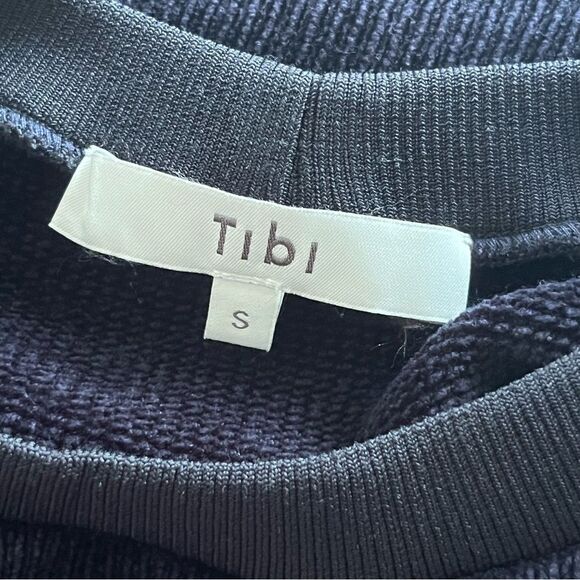 TIBI Summer Terry Crewneck Sweatshirt Women’s Size S Navy Ribbed Casual Top - Picture 9 of 10